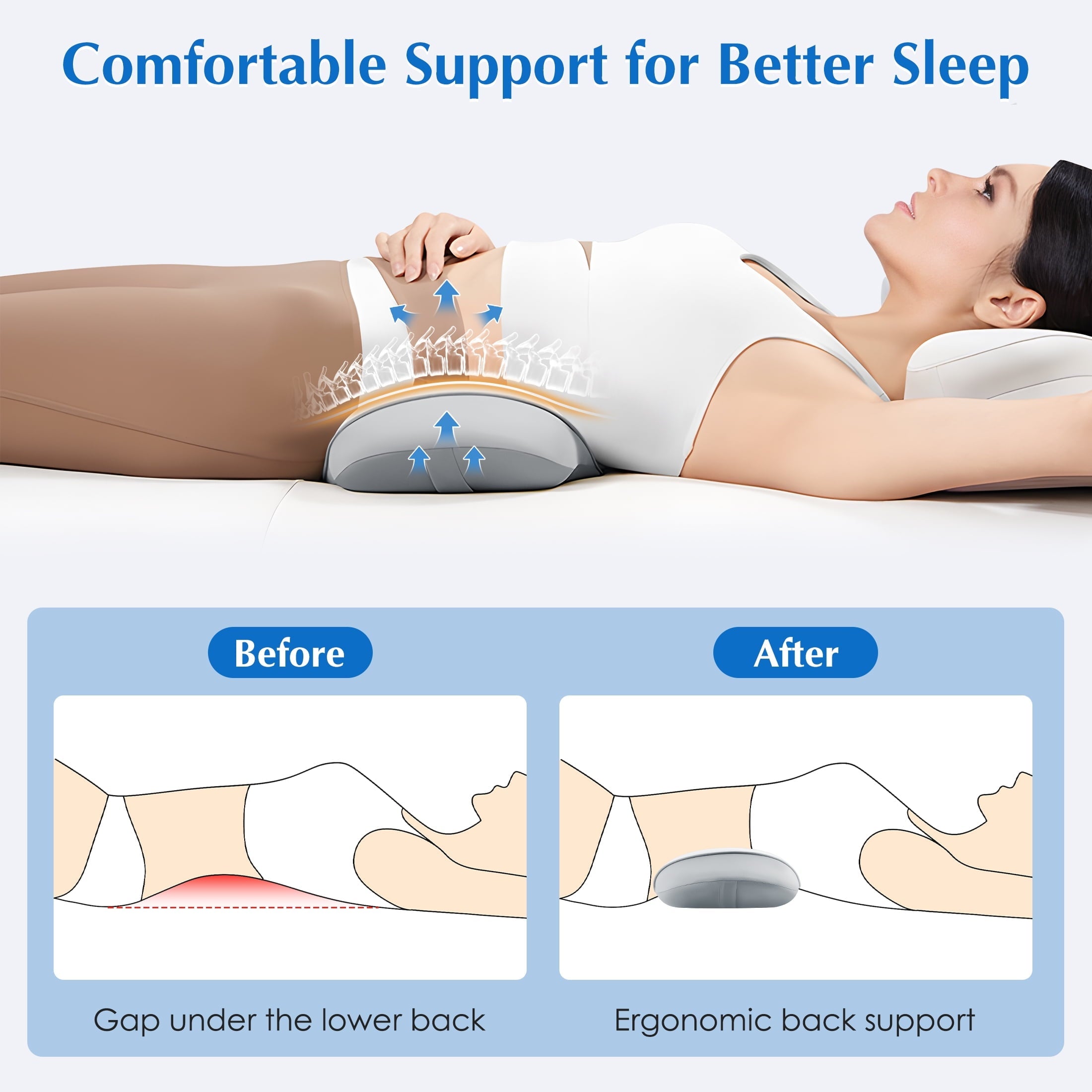 Fluffy Shredded Lumbar Support Pillow for Bed Memory Foam Lower Back Pain Relief, Adjustable Waist Pillow for Sleeping & Side Sleeper... - Hotel Quality Plush Sleeping Pillows Detail