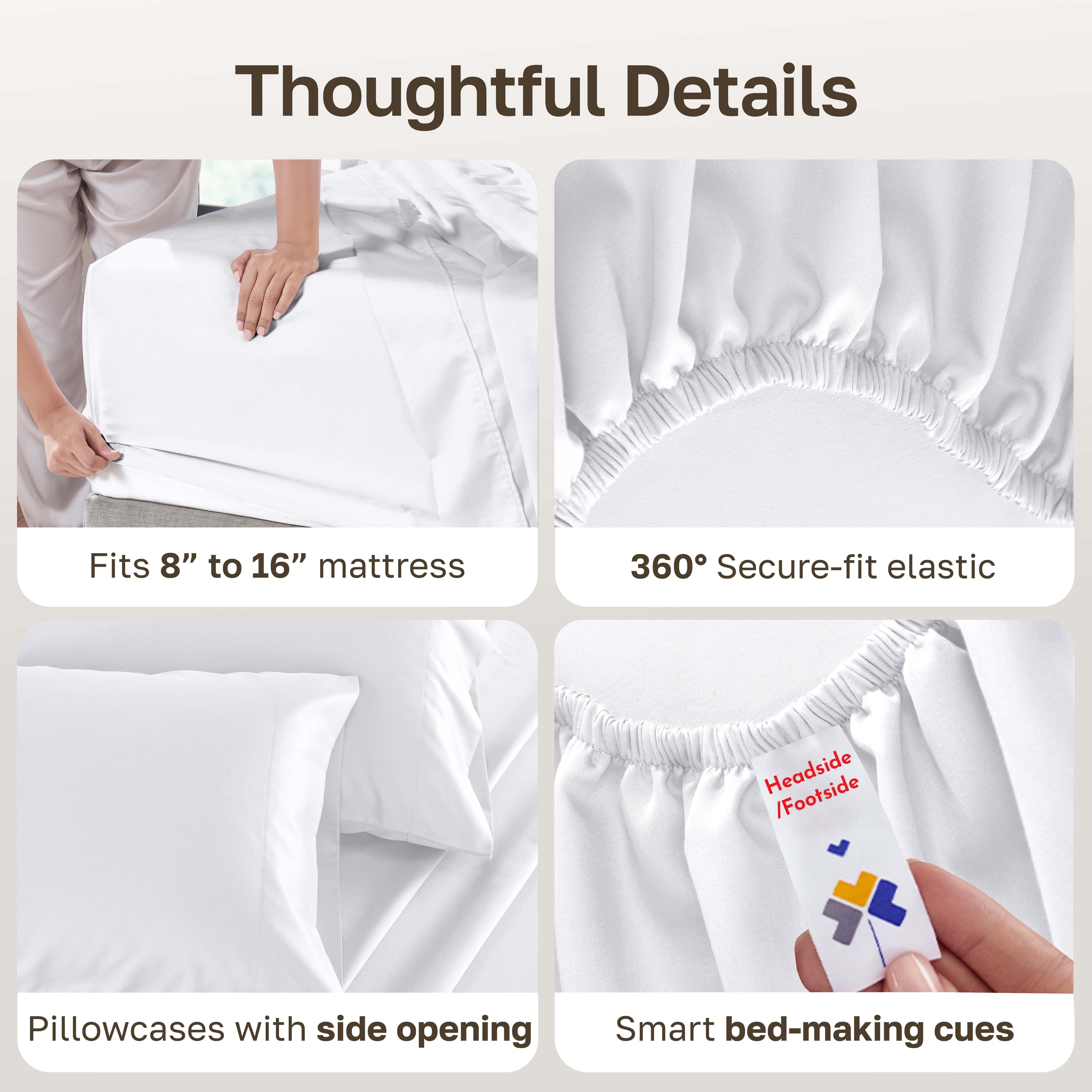 Premium Egyptian Cotton 500-Thread-Count 100% Cotton Sheet White Queen-Sheets Set, 4-Piece Extra Long-Staple Combed Cotton Bedding Sheets for... - Luxury Bed Sheet Set with Deep Pockets Detail