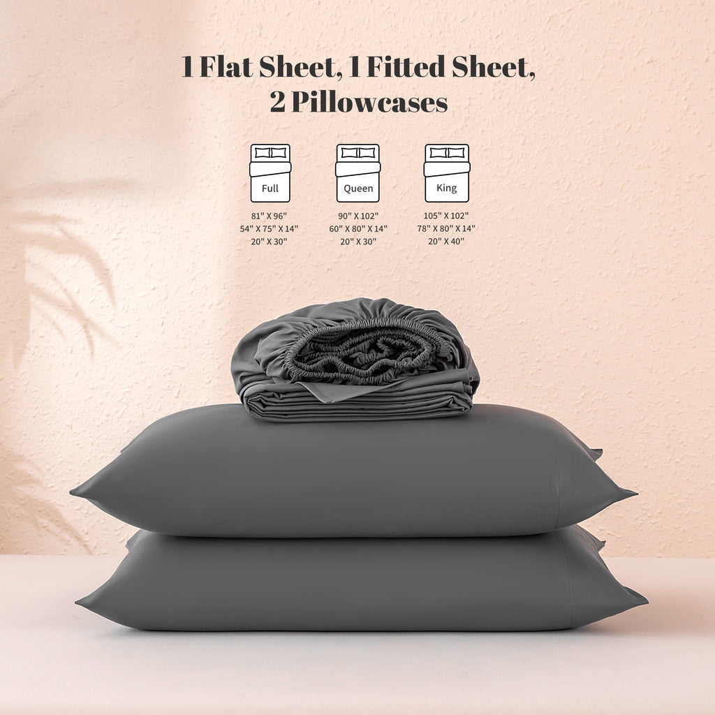 Premium Egyptian Cotton Sheet Set Twin Size Gray, 3 Pieces 140 GSM Brushed Elastic Fitted Soft & Cozy Bed Sheets Set with Deep Pocket - Breathable Egyptian Cotton Flat & Fitted Sheets Detail