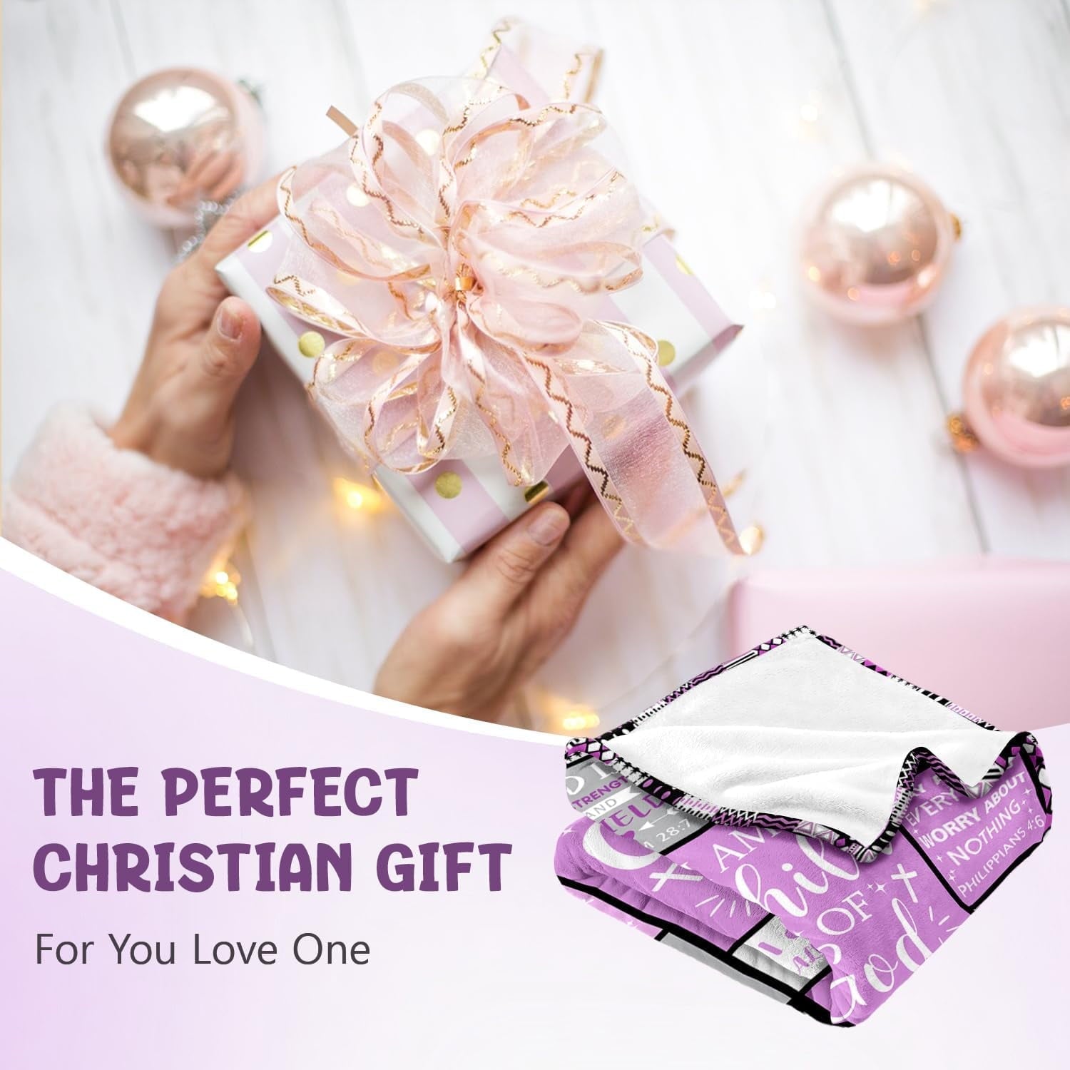 Decorative Knitted Christian Gifts for Women - Baptism Gifts for Girl - Child of God Blanket - Inspirational Birthday Religious Catholic... - Super Soft Reversible Sherpa Flannel Blanket Detail