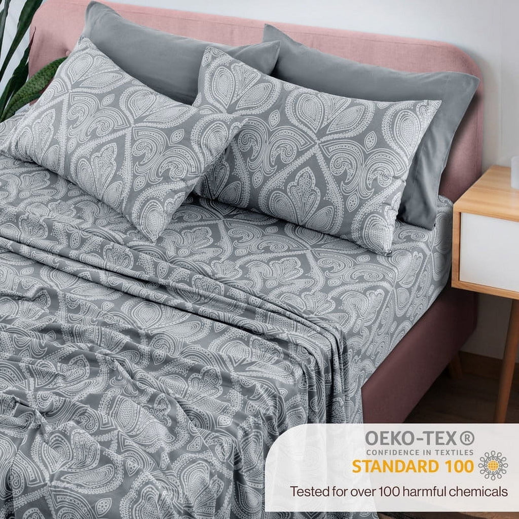 Wrinkle-Resistant 6-Piece Bed Sheet Set, Deep Pocket Queen Sheets Up to 16 Inch, 1 Flat Sheet , 1 Fitted Sheet & 4 Pillowcases (Queen, ... - Luxury Bed Sheet Set with Deep Pockets Detail