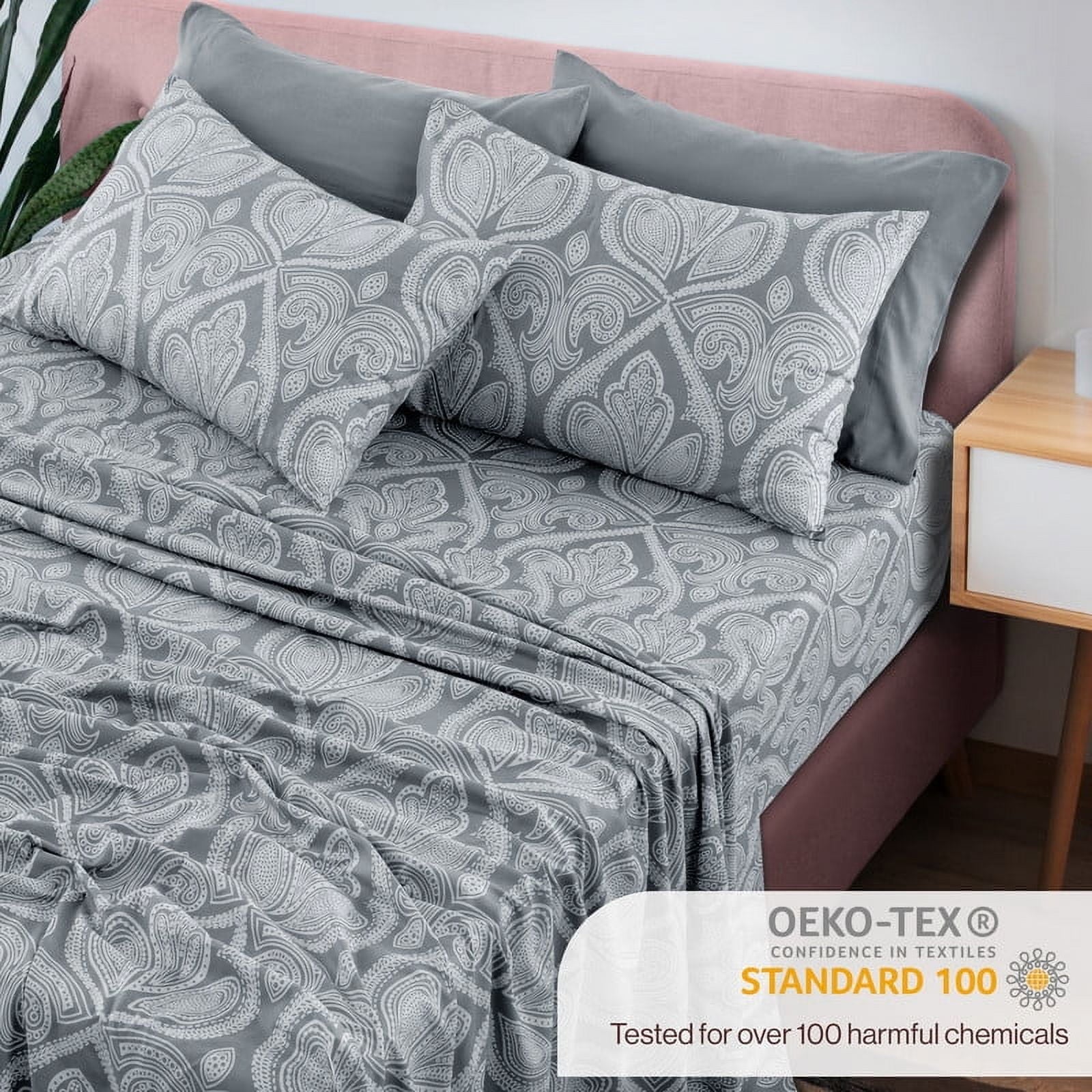 Wrinkle-Resistant 6-Piece Bed Sheet Set, Deep Pocket Queen Sheets Up to 16 Inch, 1 Flat Sheet , 1 Fitted Sheet & 4 Pillowcases (Queen, ... - Luxury Bed Sheet Set with Deep Pockets Detail