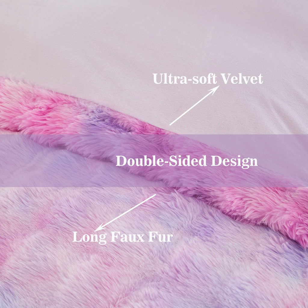 Fluffy Down Alternative Faux Rabbit Fur Comforter Set Twin 3Pcs Girls Blue Purple Bedding Set Tie-Dyeing Soft Bed Comforter Set Warm Fuzzy Ki... - Cloud-Like Soft Lightweight Bed Comforter Detail