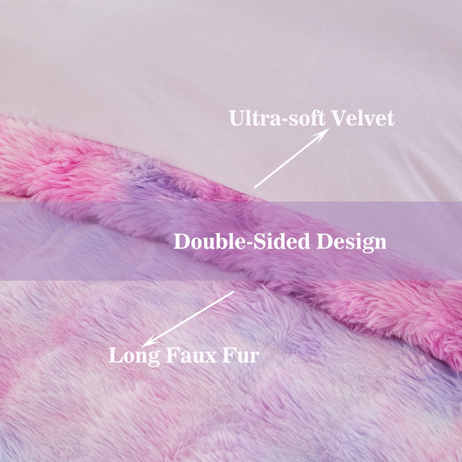 Fluffy Down Alternative Faux Rabbit Fur Comforter Set Twin 3Pcs Girls Blue Purple Bedding Set Tie-Dyeing Soft Bed Comforter Set Warm Fuzzy Ki... - Cloud-Like Soft Lightweight Bed Comforter Detail