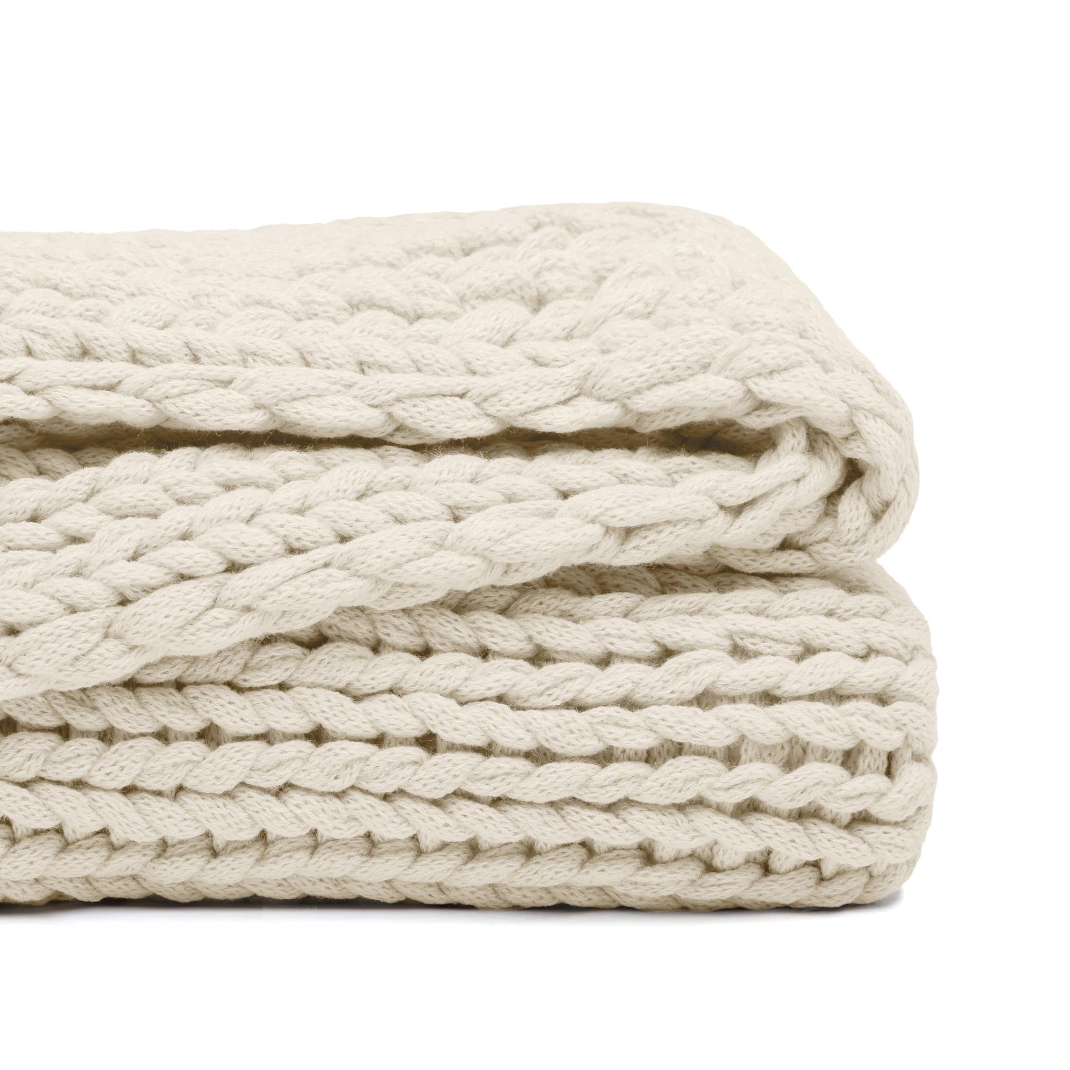 Decorative Knitted Soft & Cozy Chunky Hand-Knit Throw Blanket, Ivory - Cozy Fleece Throw Blanket for Couch & Bed Detail
