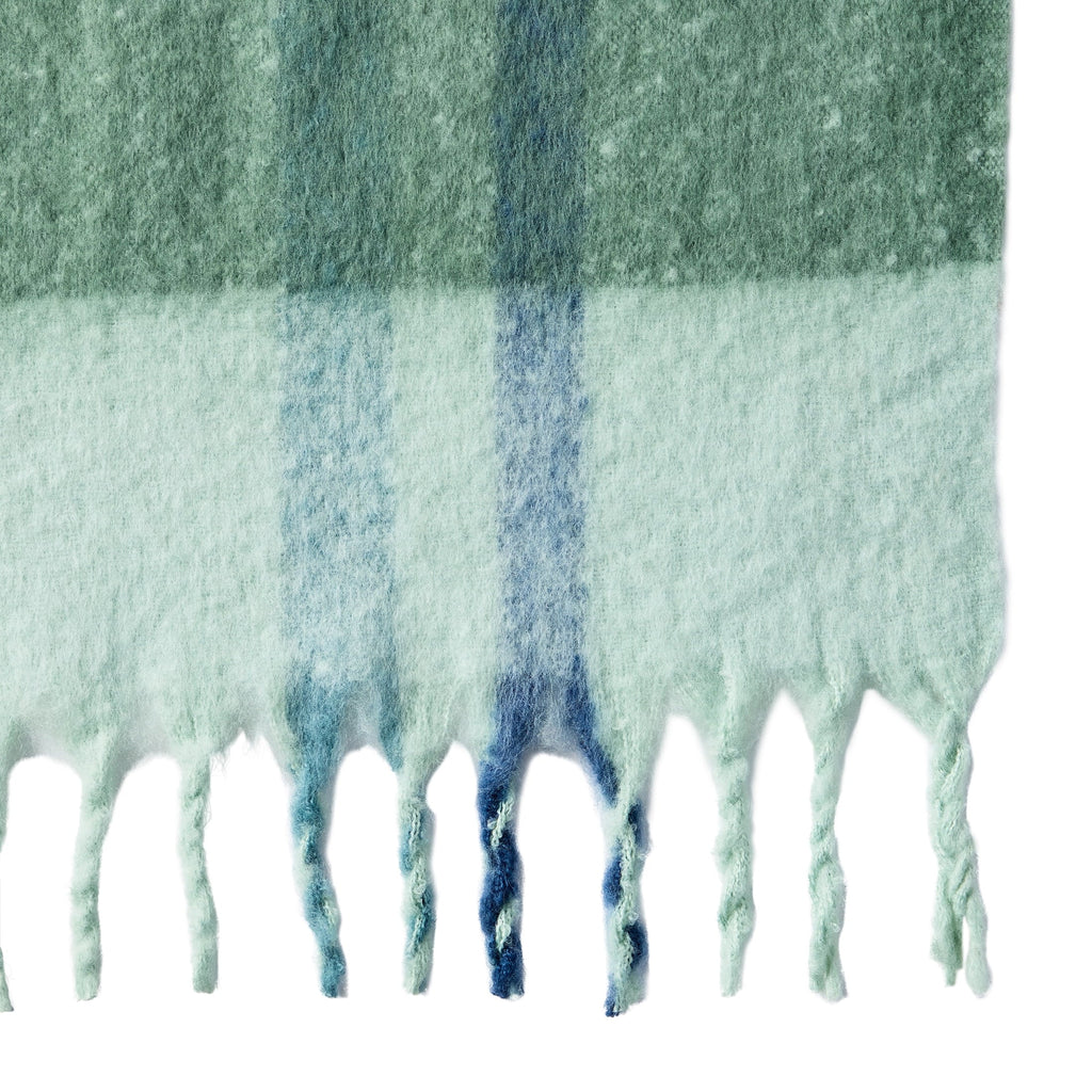 Decorative Knitted Faux Mohair Cozy Couch Throw Blanket Green Plaid, 50x72" - Luxury Knitted Decorative Throw Blanket with Fringes Detail