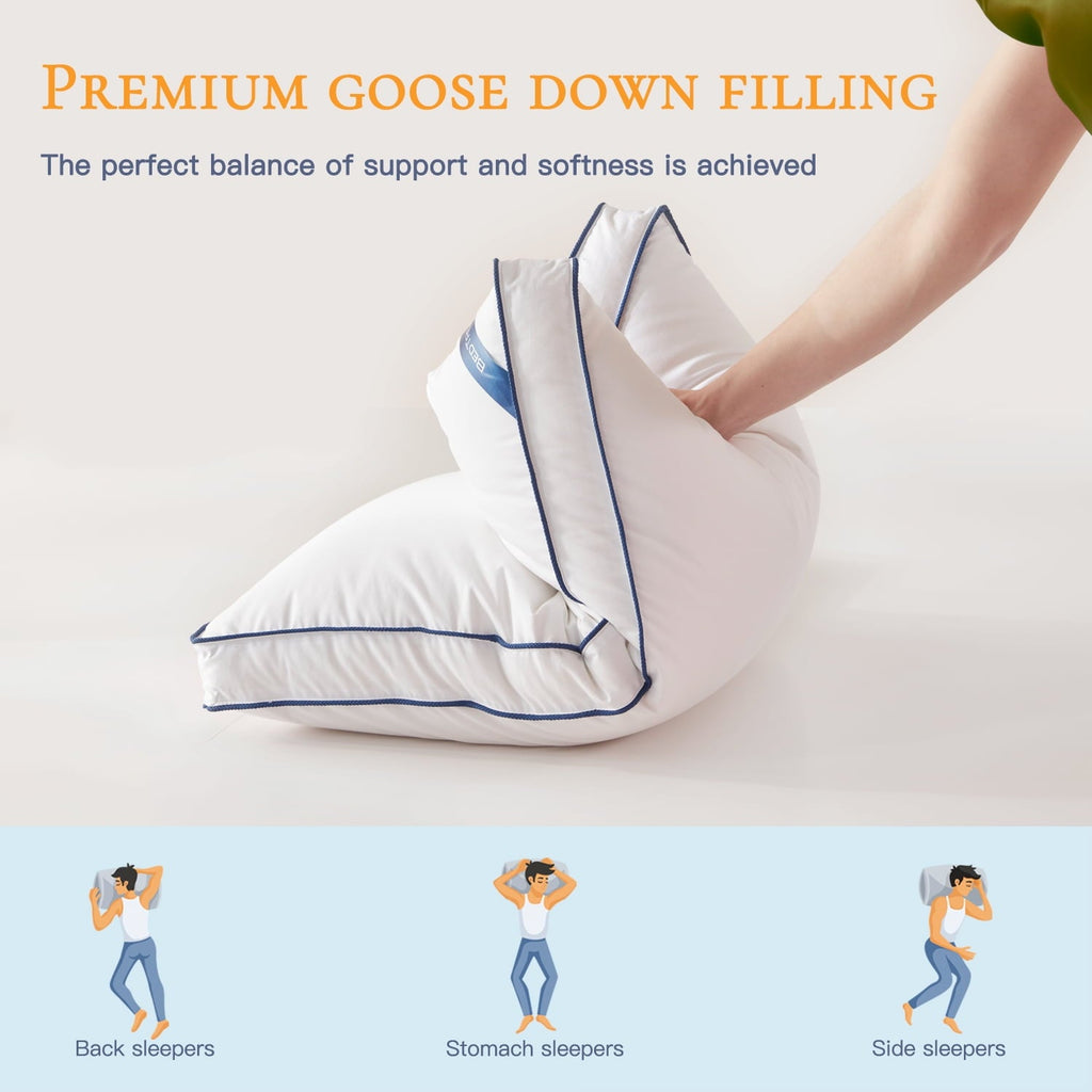 Hotel Collection Goose Down Feather Pillows Queen Size Set of 2, Luxury Soft Hotel Quality pillows for Sleeping, Organic Cotton Cover ... - Decorative Throw Pillow Cushion for Sofa & Bed Detail
