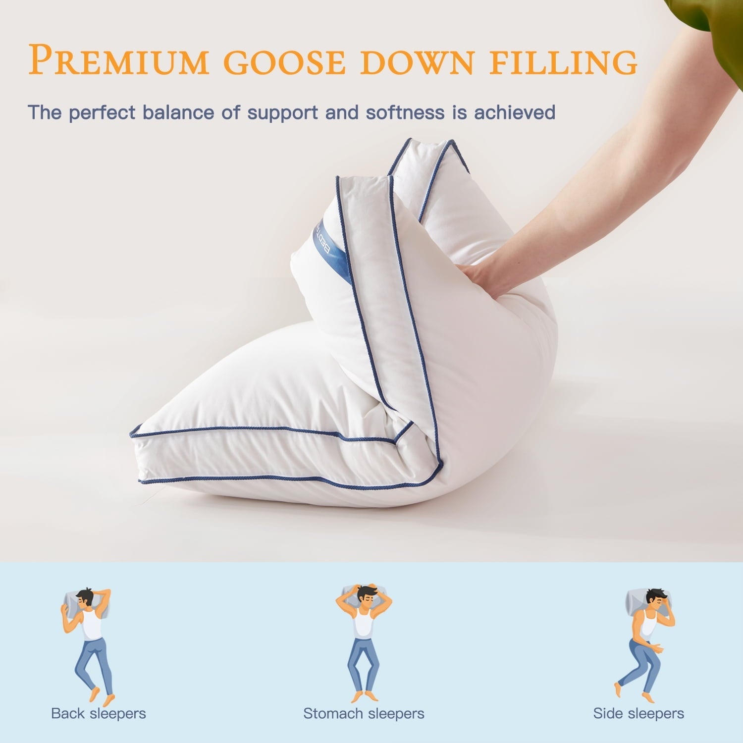 Hotel Collection Goose Down Feather Pillows Queen Size Set of 2, Luxury Soft Hotel Quality pillows for Sleeping, Organic Cotton Cover ... - Decorative Throw Pillow Cushion for Sofa & Bed Detail