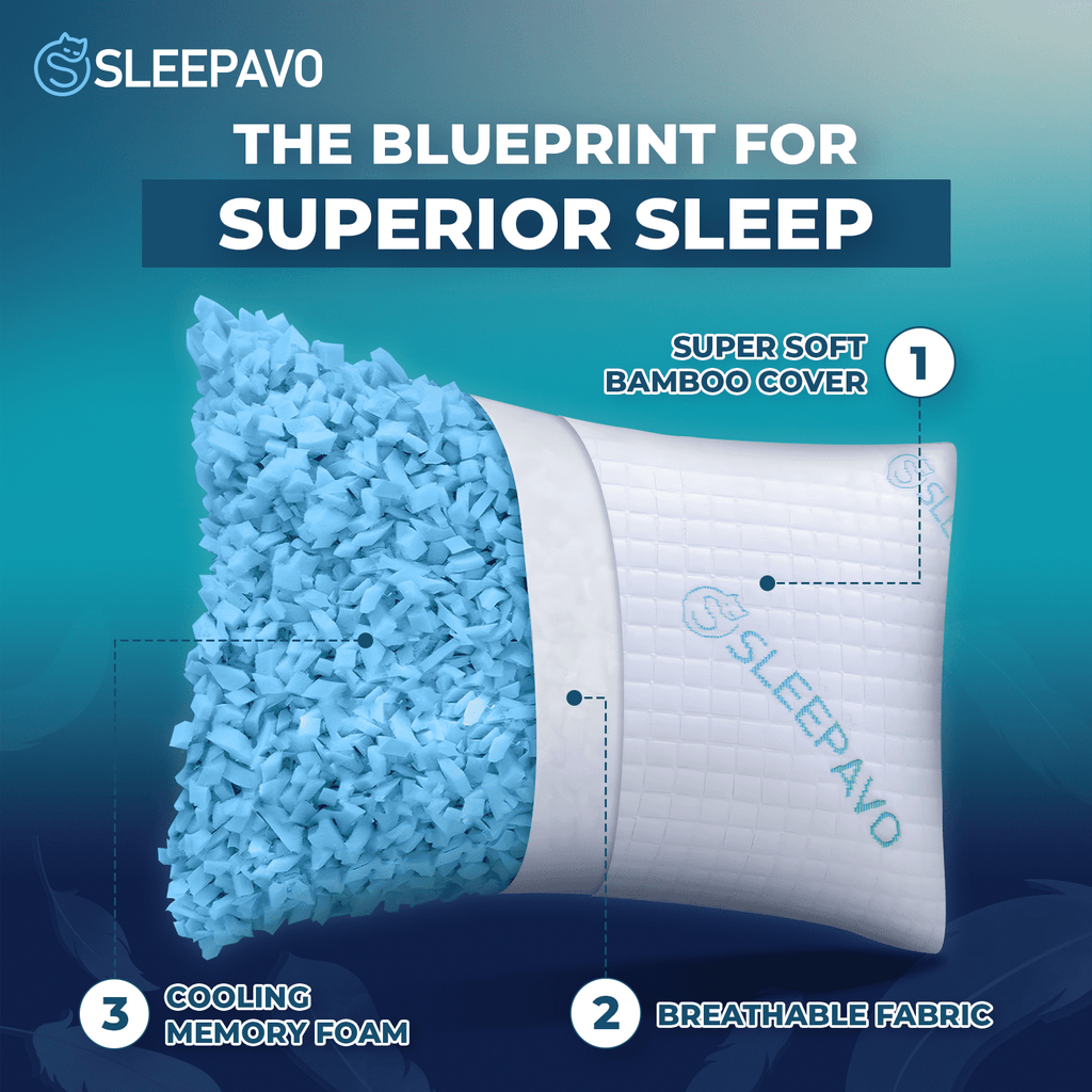 Fluffy Shredded Adjustable Shredded Memory Foam Pillows Queen Size Set of 2 - Extra Soft Cooling Bamboo Bed Pillows for Sleeping - Ba... - Ergonomic Memory Foam Pillow for Neck Pain Support Detail