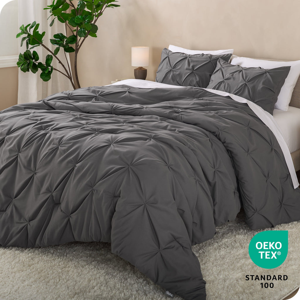 All-Season Pintuck Down Alternative Comforter Set - 3-Pieces - All Seasons - King, Grey - All-Season Down Alternative Comforter Insert Detail