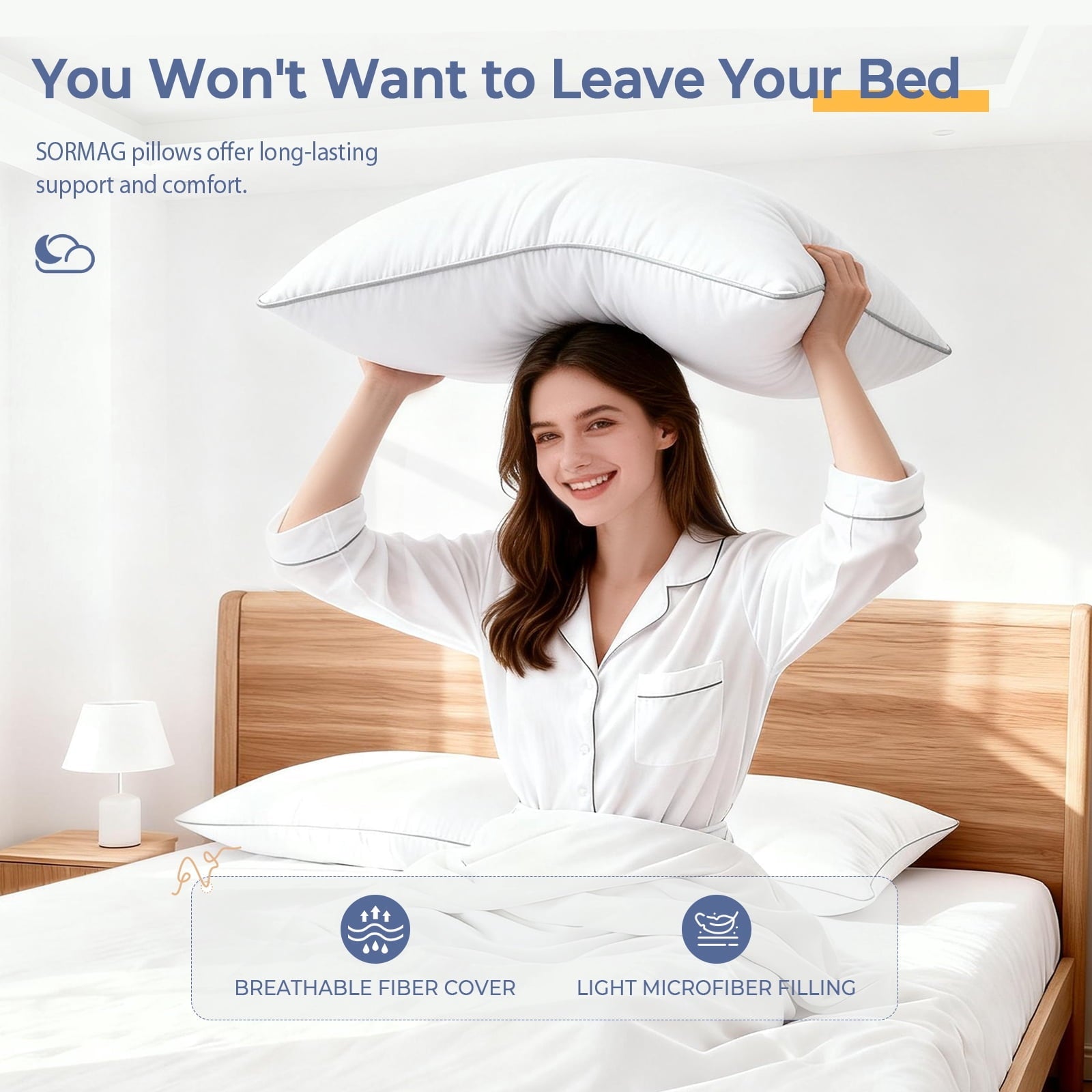 Orthopedic Support Pillows Queen Size Set of 2, Bed Pillows for Side and Back Sleepers, Soft Down Alternative Pillows, Hotel Quality and... - Decorative Throw Pillow Cushion for Sofa & Bed Detail