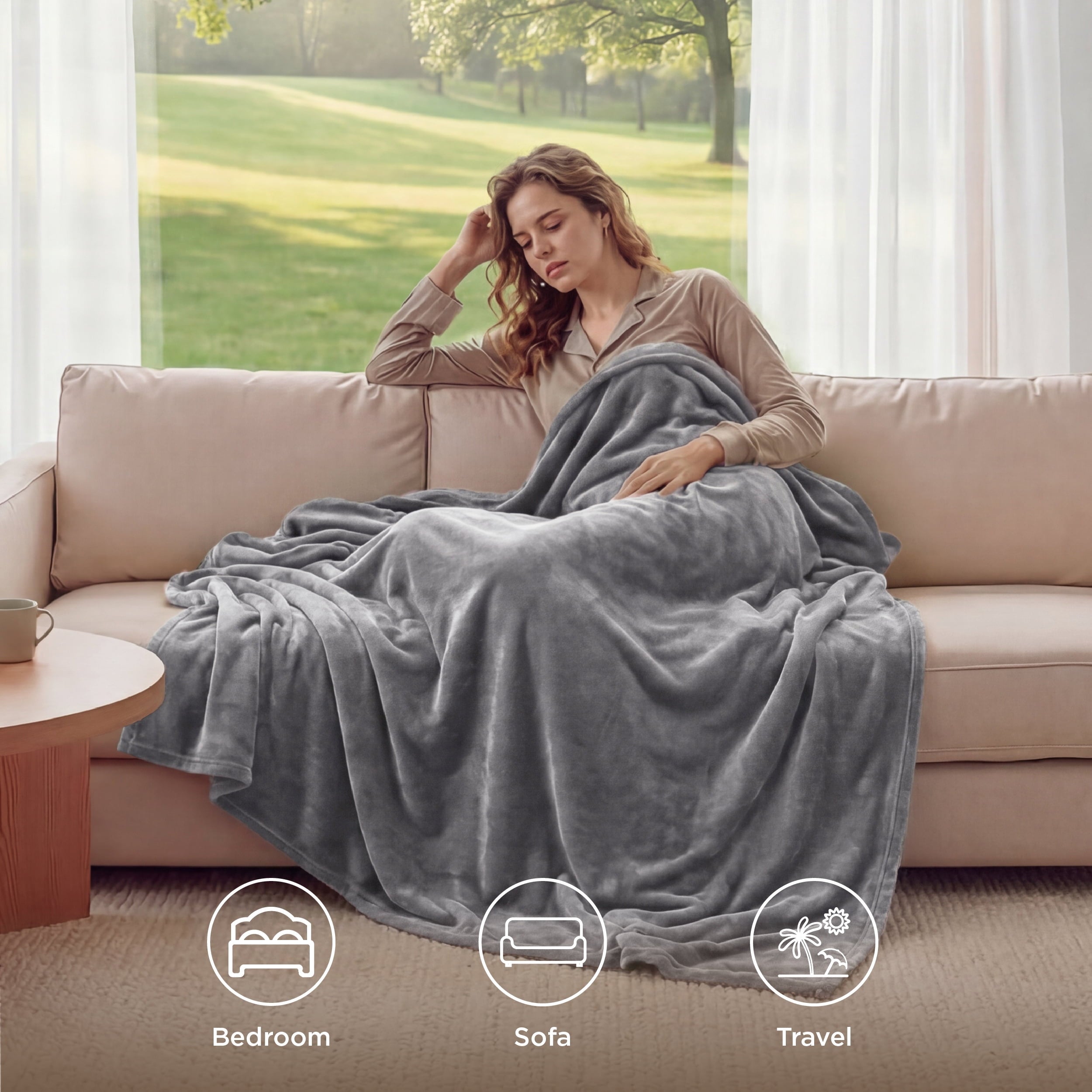 Decorative Knitted Fleece Throw Blanket for Couch Grey, Lightweight Plush Fuzzy Cozy Soft Blankets and Throws for Sofa, 50x60 inches - Super Soft Reversible Sherpa Flannel Blanket Detail
