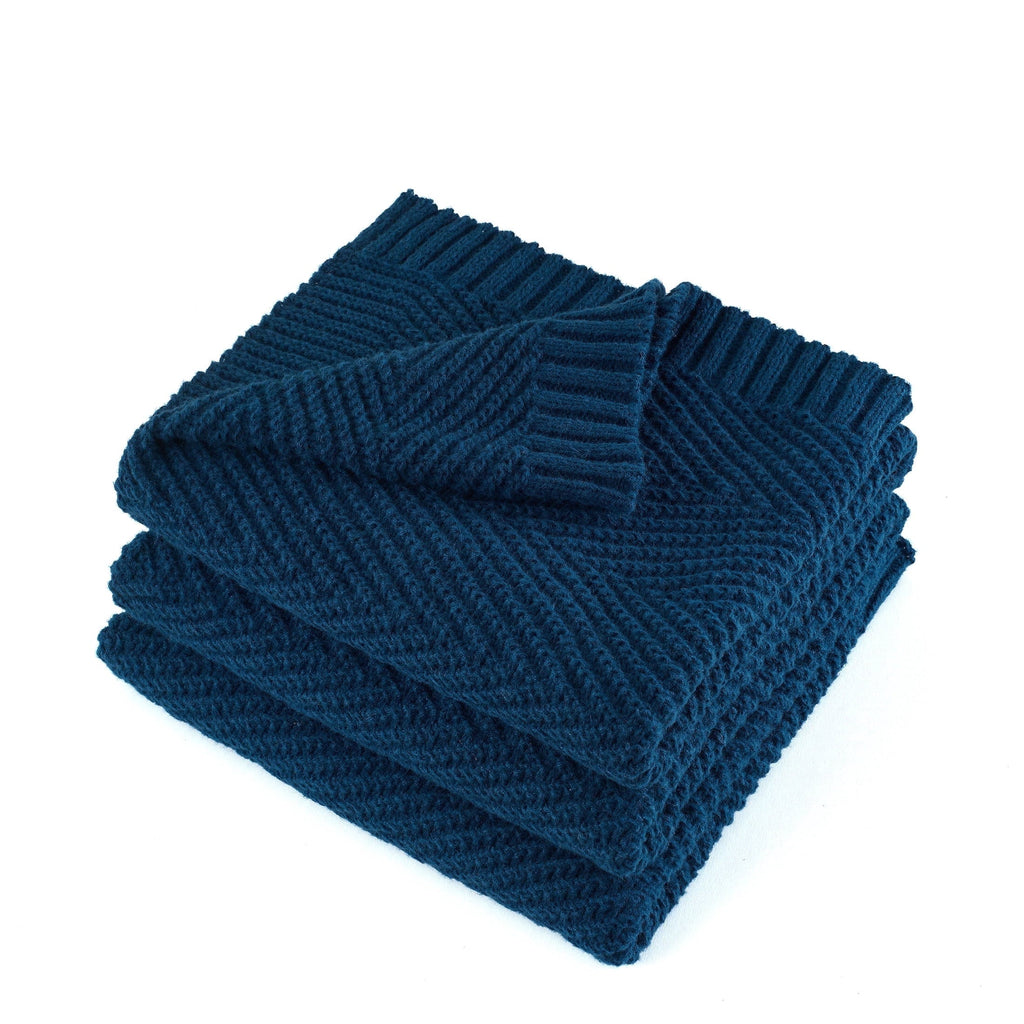 Super Soft Flannel Soft Knitted Throw Blanket 50" x 60" Navy Blue, Boho Chevron Farmhouse Throw for Bed Couch - Cozy Fleece Throw Blanket for Couch & Bed Detail