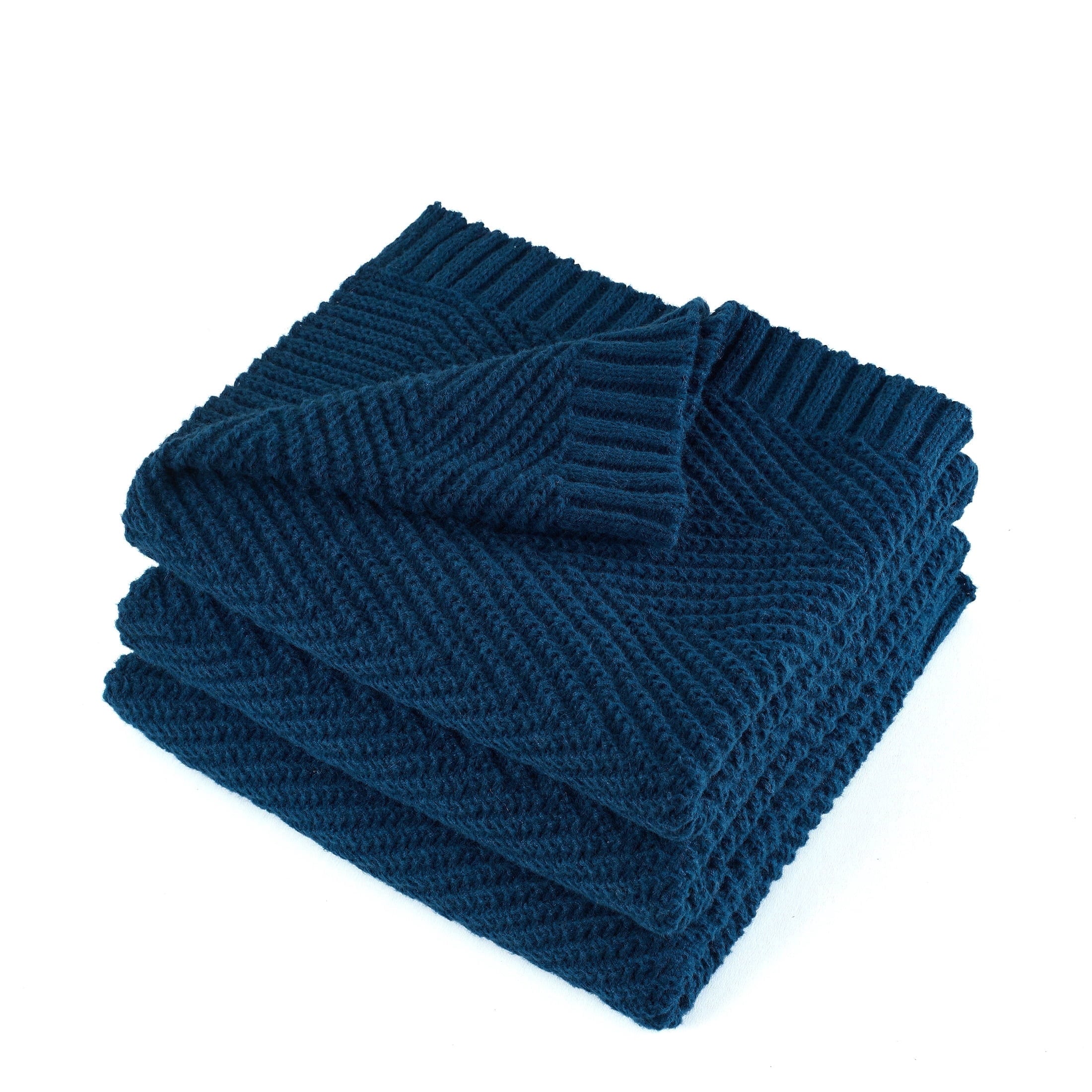 Super Soft Flannel Soft Knitted Throw Blanket 50" x 60" Navy Blue, Boho Chevron Farmhouse Throw for Bed Couch - Cozy Fleece Throw Blanket for Couch & Bed Detail