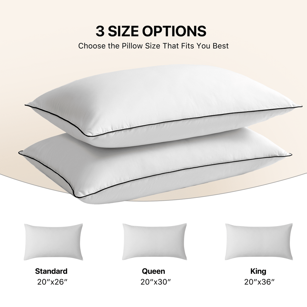 Ergonomic Memory Foam Feather Down Pillows Set of 2, Medium Firm Hotel Bed Pillow 2 Pack, Queen Size, 20 x 30 in. - Hotel Quality Plush Sleeping Pillows Detail