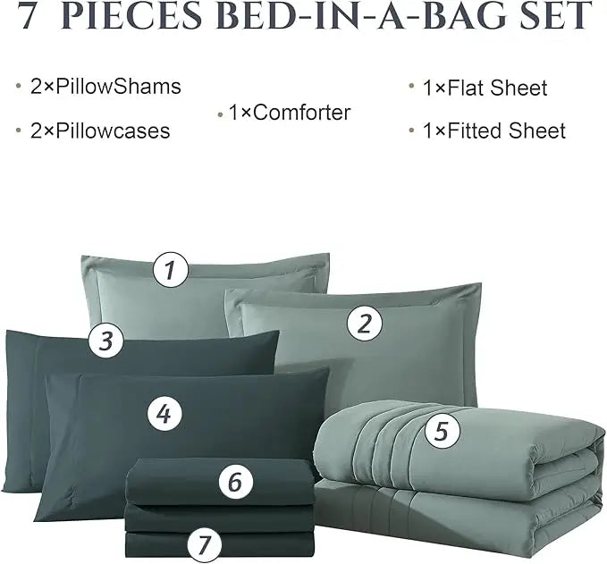 Hypoallergenic Cloud 7-piece Bed in a Bag Comforter Set with Sheets,Sage Green,Full - Cloud-Like Soft Lightweight Bed Comforter Detail
