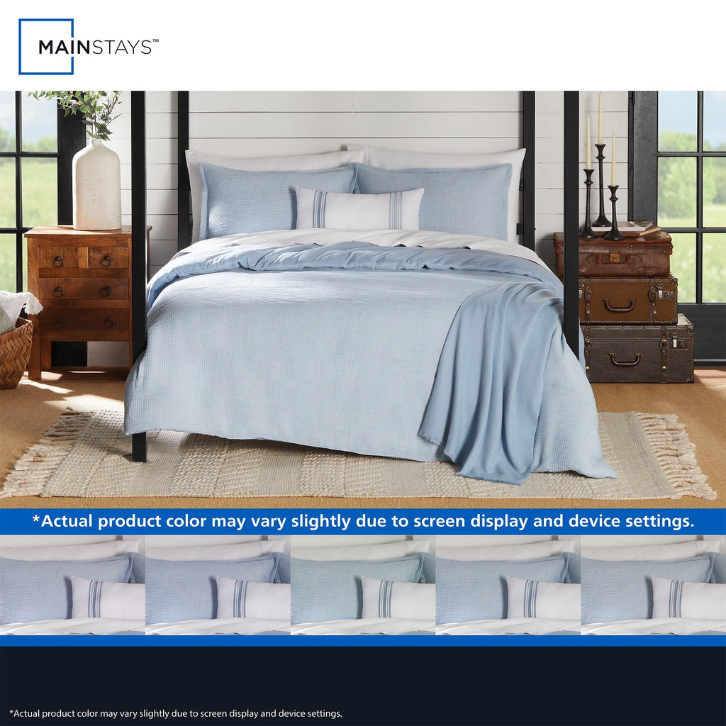 Hypoallergenic Cloud Full/Queen Comforter Set, All-Season, 5-Piece, Blue Matelasse Tonal Stripe - All-Season Down Alternative Comforter Insert Detail