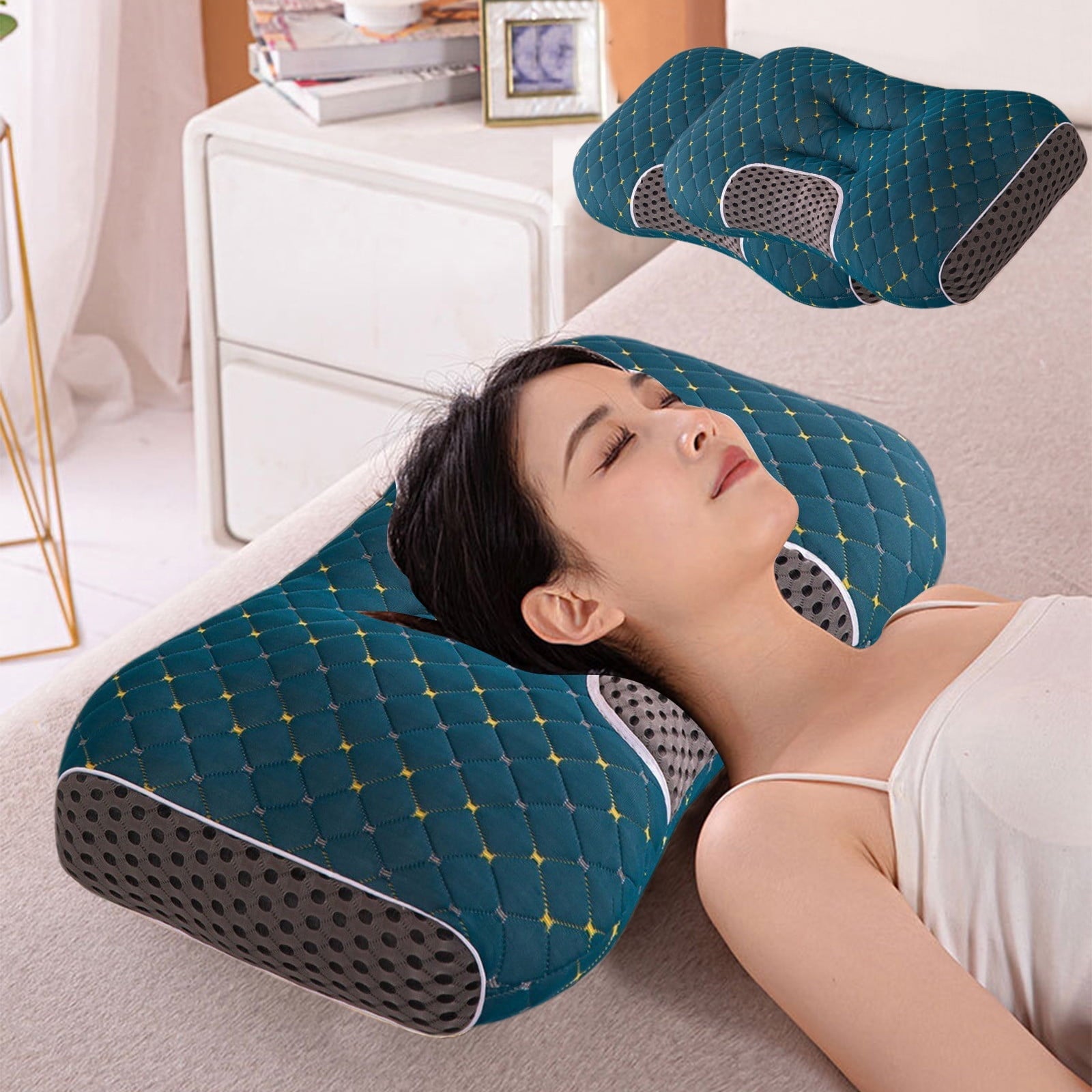 Ergonomic Memory Foam 2-Pack Orthopedic Cervical Pillows For Deep Sleep Support - Non-Collapsing Memory Foam Pillow With Neck Pain Relief, ... - Decorative Throw Pillow Cushion for Sofa & Bed Detail
