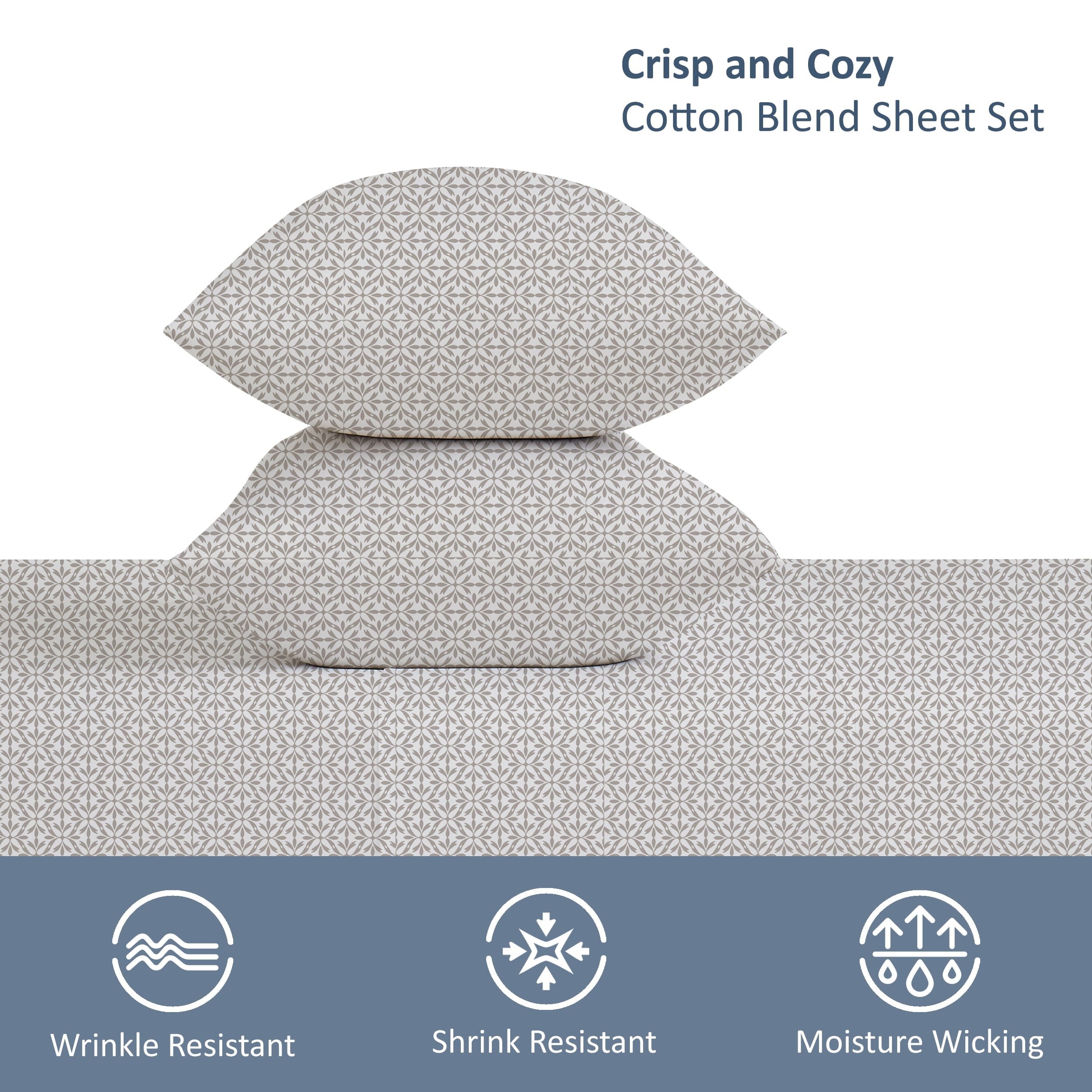 Premium Egyptian Cotton 3-Piece 300 Thread Count Grey Flake Cotton Blend Bed Sheet Set, Twin XL - Cooling Hotel Quality Bedding Sheets and Pillowcases Detail