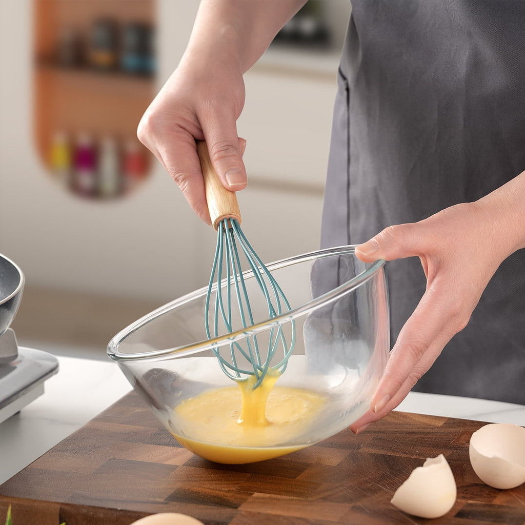Seamless One-Piece Small Silicone Cooking Utensils with Holder Set (12Pack), Aqua Kitchen Tools with Wooden Handle for Nonstick... - Ergonomic Kitchen Tongs and Cooking Spoon Utensil Detail