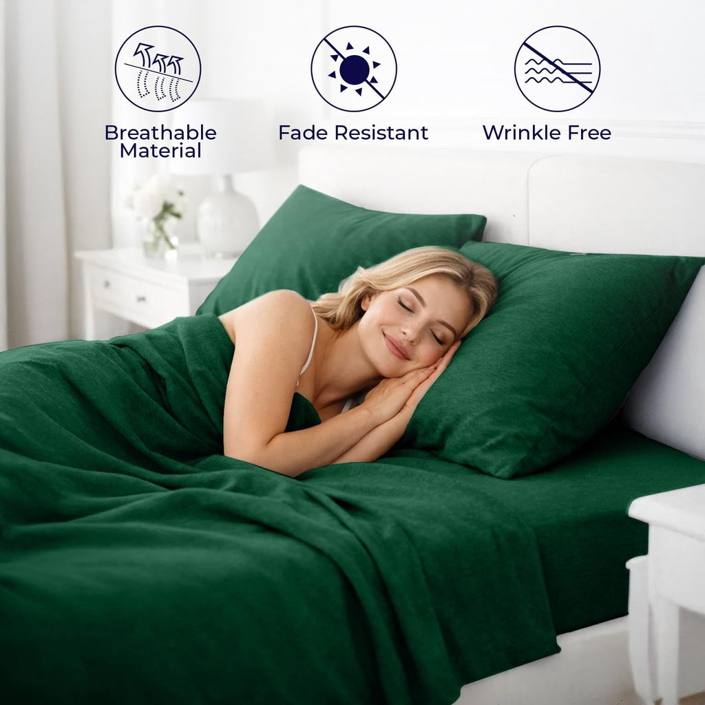 Premium Egyptian Cotton Bed Sheet Set Twin 3 Piece Hunter Green Breathable Soft Cotton Jersey Sheets with Deep Pockets, Unisex - Premium Ultra-Soft Pillowcase Pair for Sleeping Detail