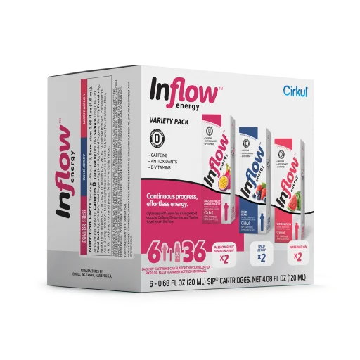 Vitamin-Infused Inflow Energy 6-Pack Variety Pack VCUW - Electrolyte Hydration Enhanced Taste Cartridges Detail