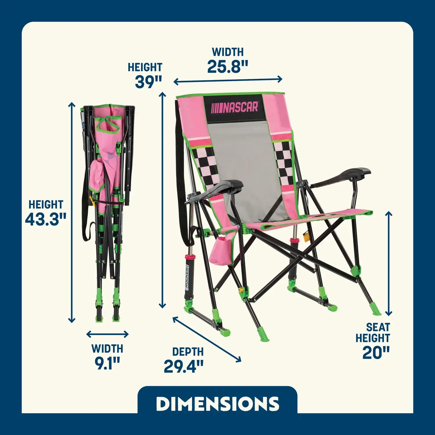Smooth Motion RoadTrip Rocker - NASCAR For Her - Choice 560 - Freestyle Rocker Portable Outdoor Folding Chair Detail
