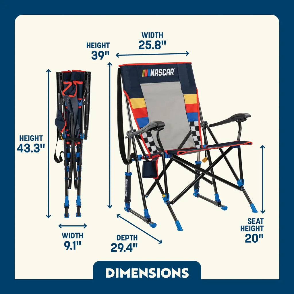 Premium All-Weather RoadTrip Rocker - NASCAR For Him - Choice 453 - Patented Spring-Action Rocking Chair for Camping Detail