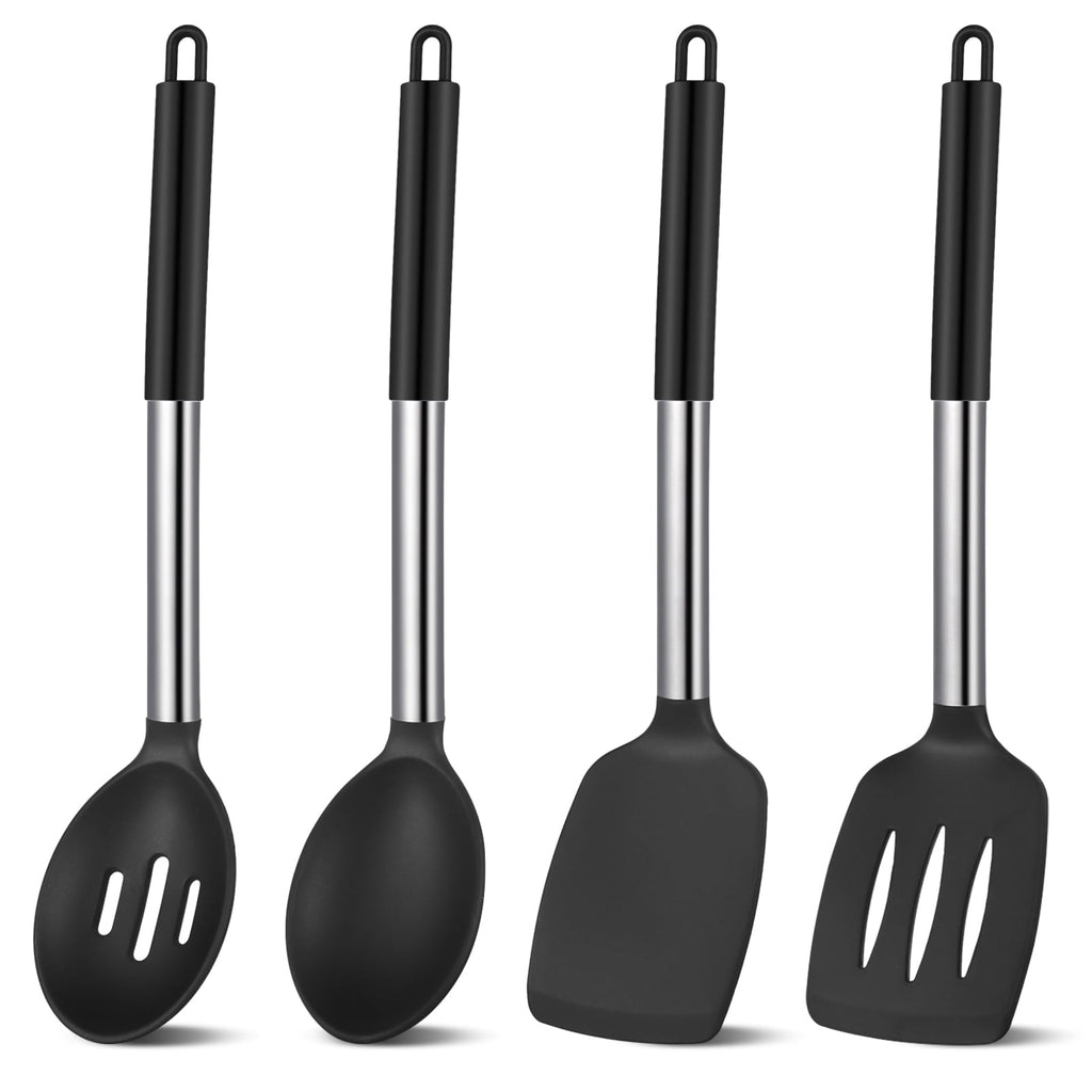 Heat-Resistant Silicone Cooking Spatulas and Spoons, 4 Pack Heat Resistant Silicone Cooking Utensils Set, Non-stick Large Ki... - Durable Turner & Ladle Utensil Set for Home Chefs - Default Title