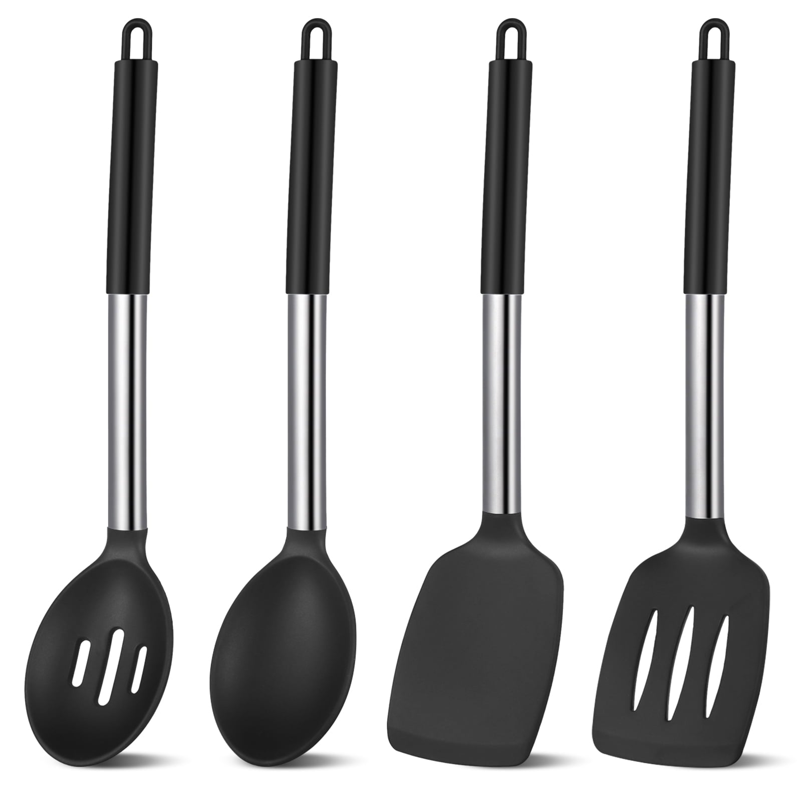 Heat-Resistant Silicone Cooking Spatulas and Spoons, 4 Pack Heat Resistant Silicone Cooking Utensils Set, Non-stick Large Ki... - Durable Turner & Ladle Utensil Set for Home Chefs - Default Title