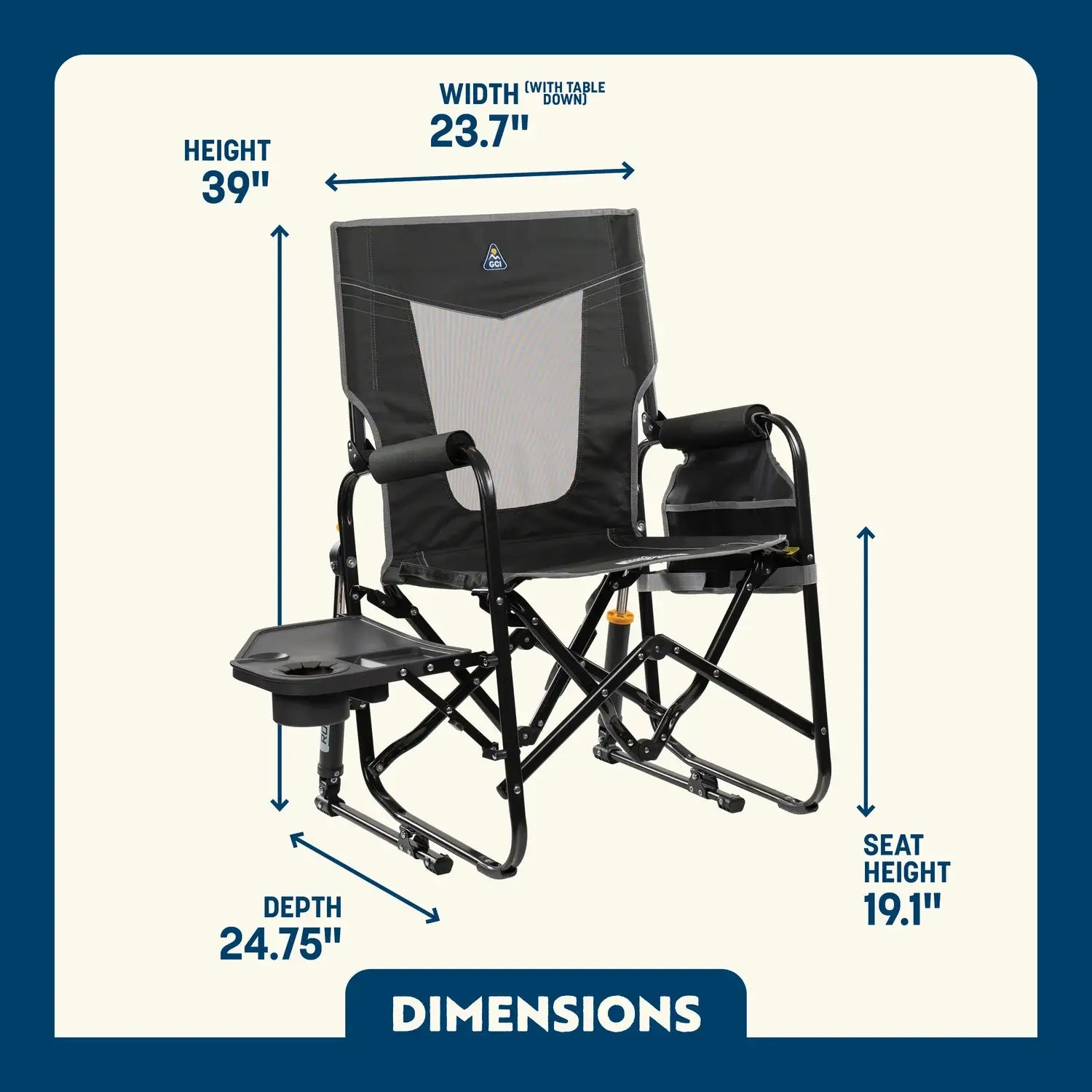 Premium All-Weather Stowaway Rocker with Side Table - Choice 253 - Freestyle Rocker Portable Outdoor Folding Chair Detail