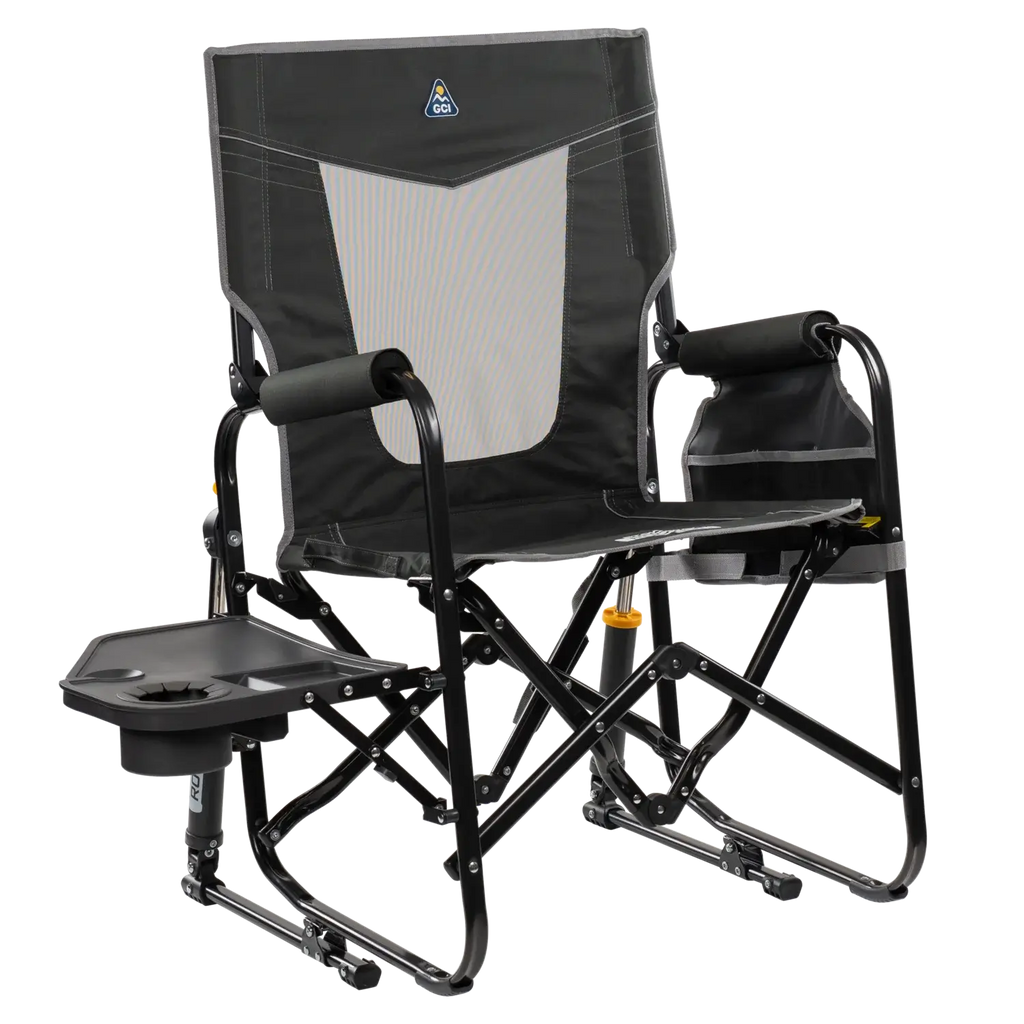 Premium All-Weather Stowaway Rocker with Side Table - Choice 253 - Freestyle Rocker Portable Outdoor Folding Chair - Dark Charcoal