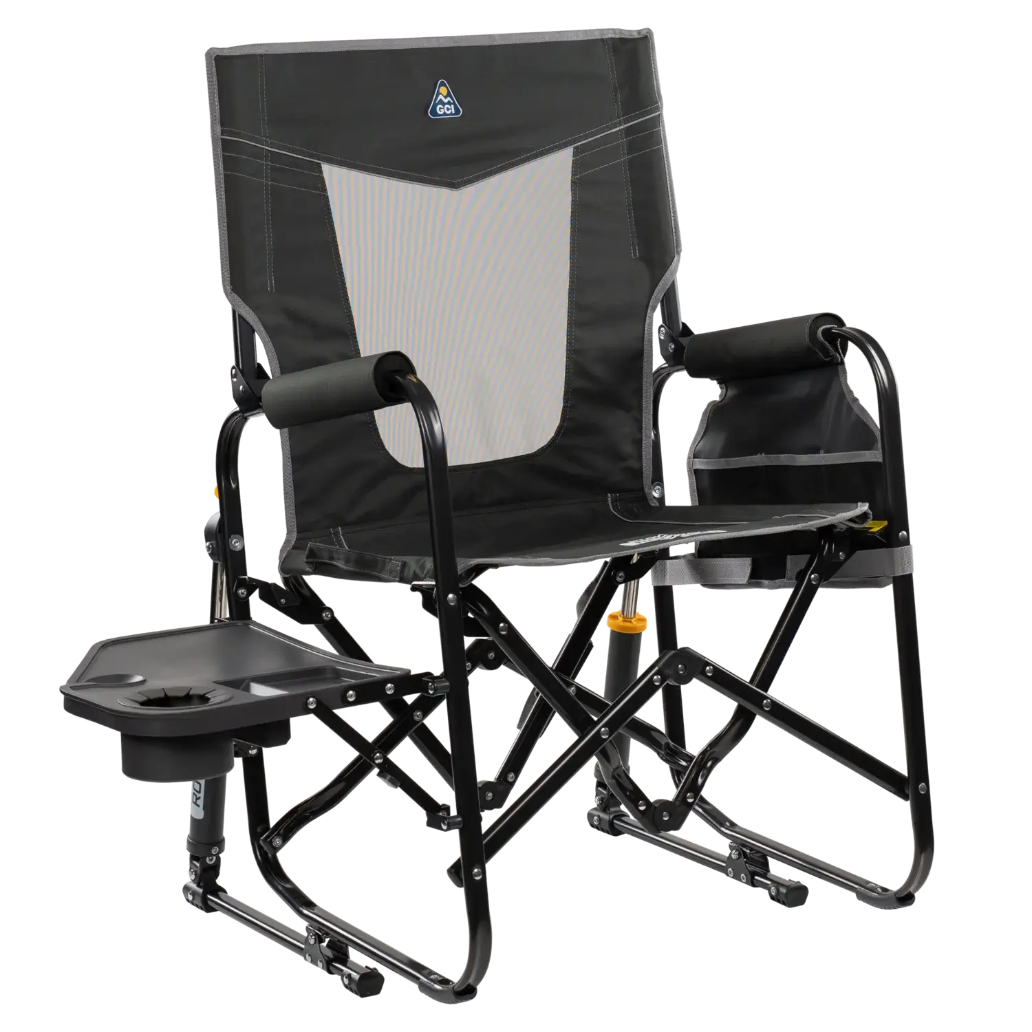 Premium All-Weather Stowaway Rocker with Side Table - Choice 253 - Freestyle Rocker Portable Outdoor Folding Chair - Dark Charcoal