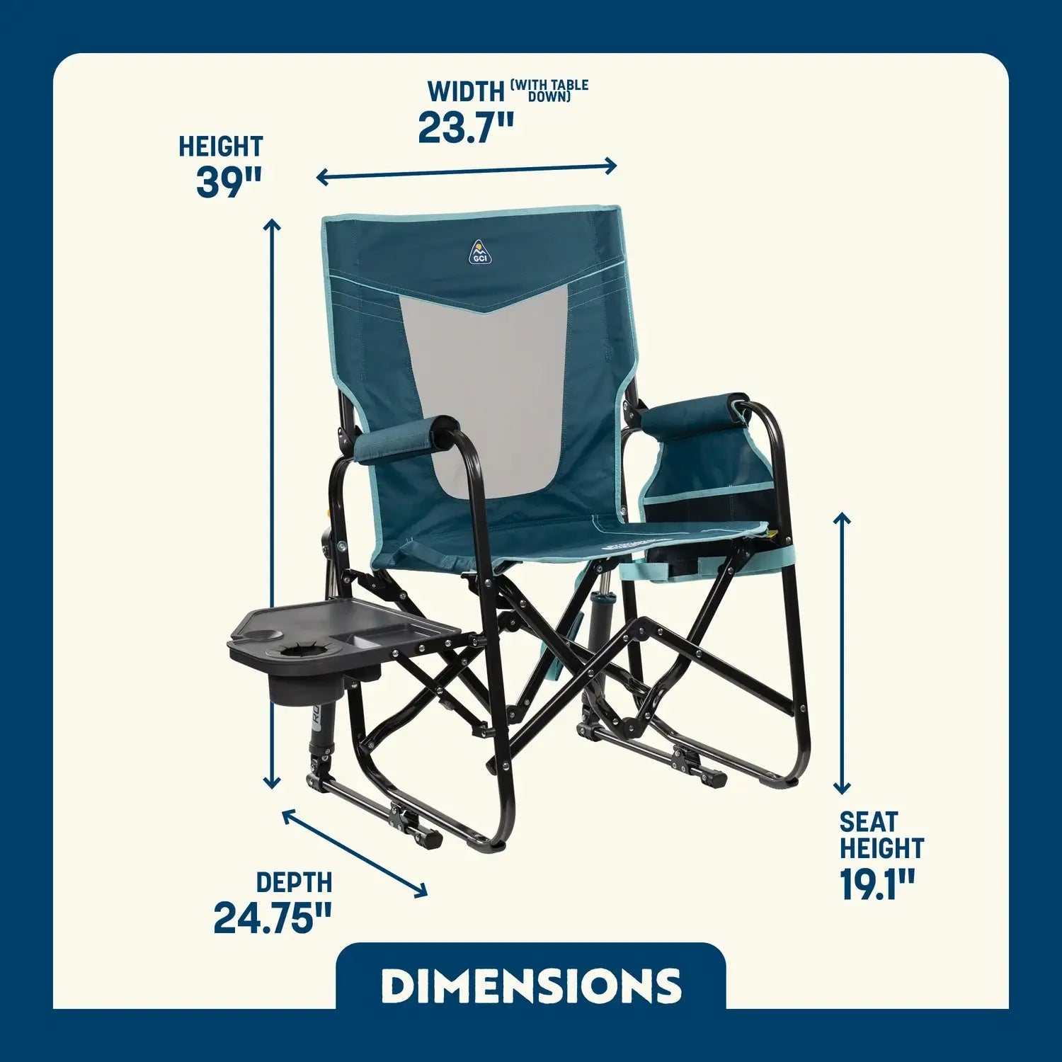 Premium All-Weather Stowaway Rocker with Side Table - Choice 253 - Freestyle Rocker Portable Outdoor Folding Chair Detail