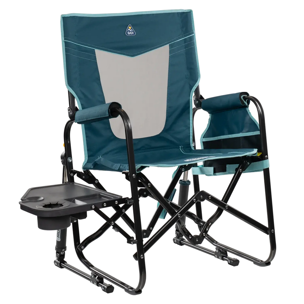 Premium All-Weather Stowaway Rocker with Side Table - Choice 253 - Freestyle Rocker Portable Outdoor Folding Chair - Teal