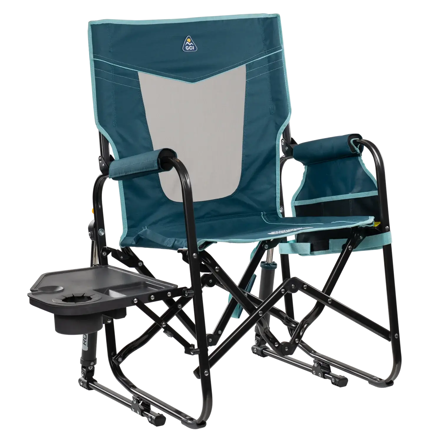 Premium All-Weather Stowaway Rocker with Side Table - Choice 253 - Freestyle Rocker Portable Outdoor Folding Chair - Teal