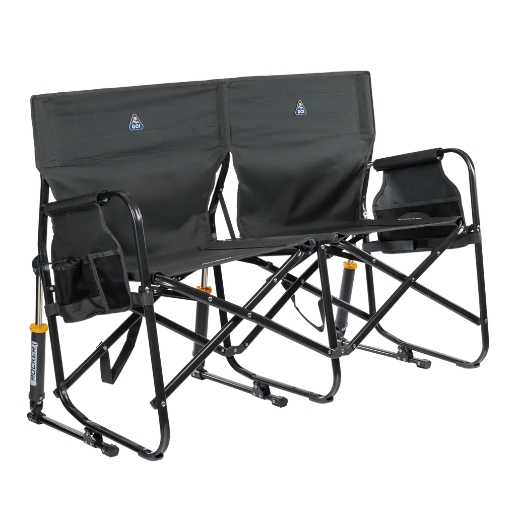 Premium All-Weather Tandem Rocker - Choice 227 - Heavy-Duty Kickback Rocker with Beverage Holder - Dark Charcoal
