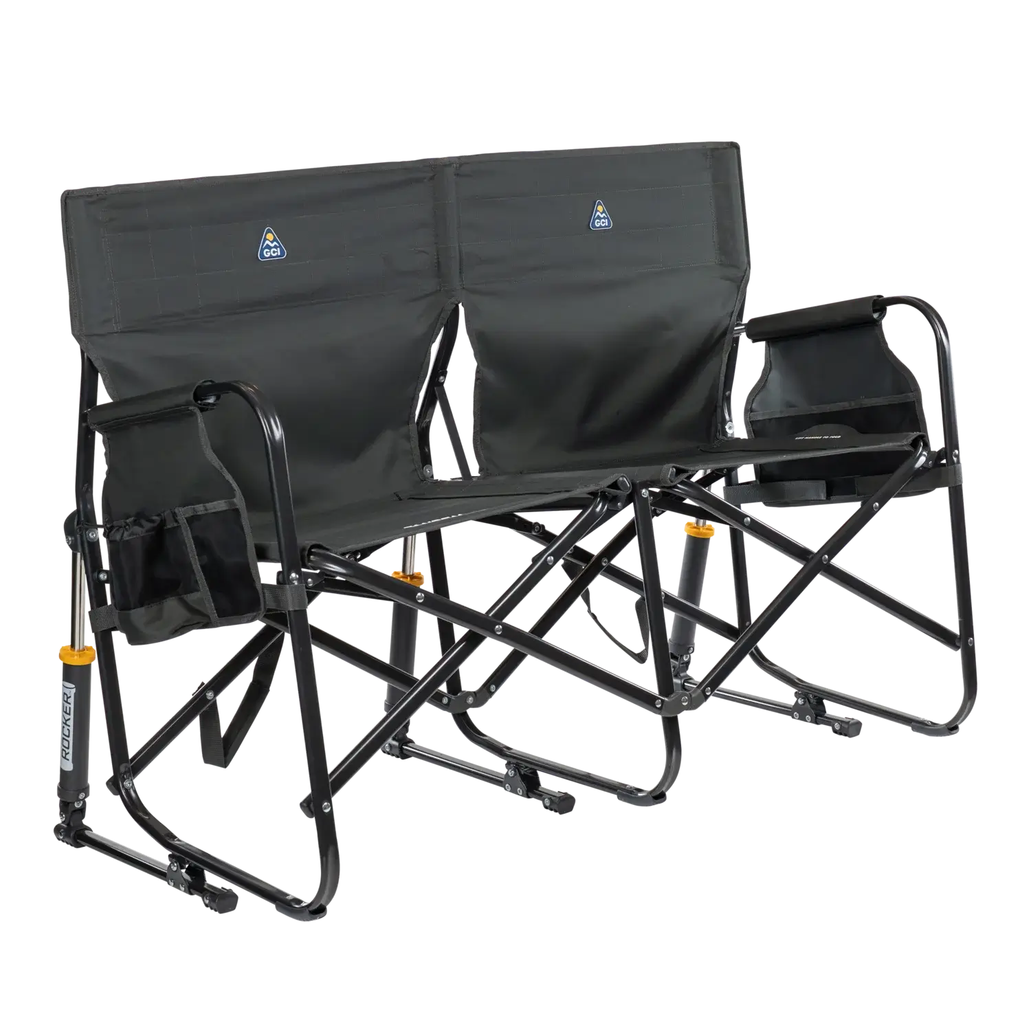 Premium All-Weather Tandem Rocker - Choice 227 - Heavy-Duty Kickback Rocker with Beverage Holder - Dark Charcoal