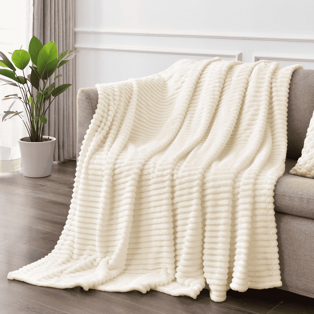 Super Soft Flannel Throw Size Blanket, Extra Soft Lightweight Bed Blanket with Strip , Plush Fuzzy Cozy Throws for Couch, Bed, Sofa Cozy... - Cozy Fleece Throw Blanket for Couch & Bed - Default Title
