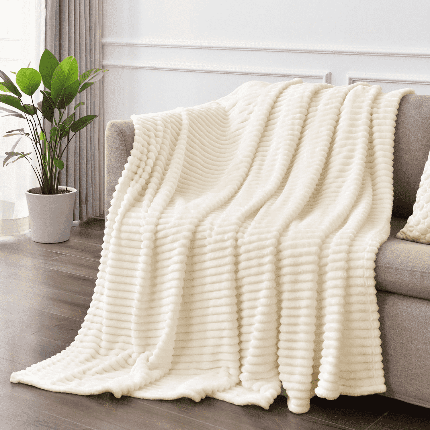 Super Soft Flannel Throw Size Blanket, Extra Soft Lightweight Bed Blanket with Strip , Plush Fuzzy Cozy Throws for Couch, Bed, Sofa Cozy... - Cozy Fleece Throw Blanket for Couch & Bed - Default Title