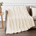 Cozy Fleece Throw Size Blanket for Couch, Sofa, Bed, Striped Beige Throw Blanket for Office Picnic Travel Bedroom, Super Soft War... - Super Soft Reversible Sherpa Flannel Blanket - Default Title