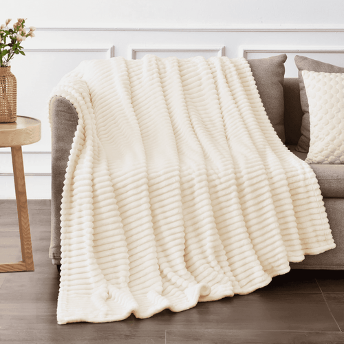 Cozy Fleece Throw Size Blanket for Couch, Sofa, Bed, Striped Beige Throw Blanket for Office Picnic Travel Bedroom, Super Soft War... - Super Soft Reversible Sherpa Flannel Blanket - Default Title